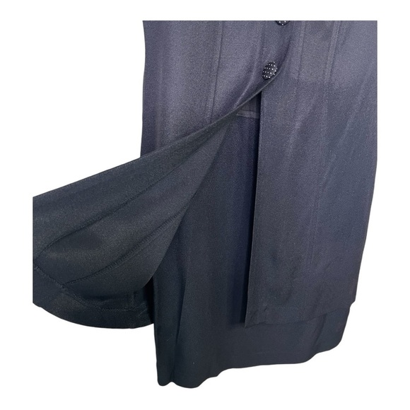 Vintage 80’s Black Pointed Collar Black White Polka Dot Collar Jacket Dress Med - Picture 4 of 15